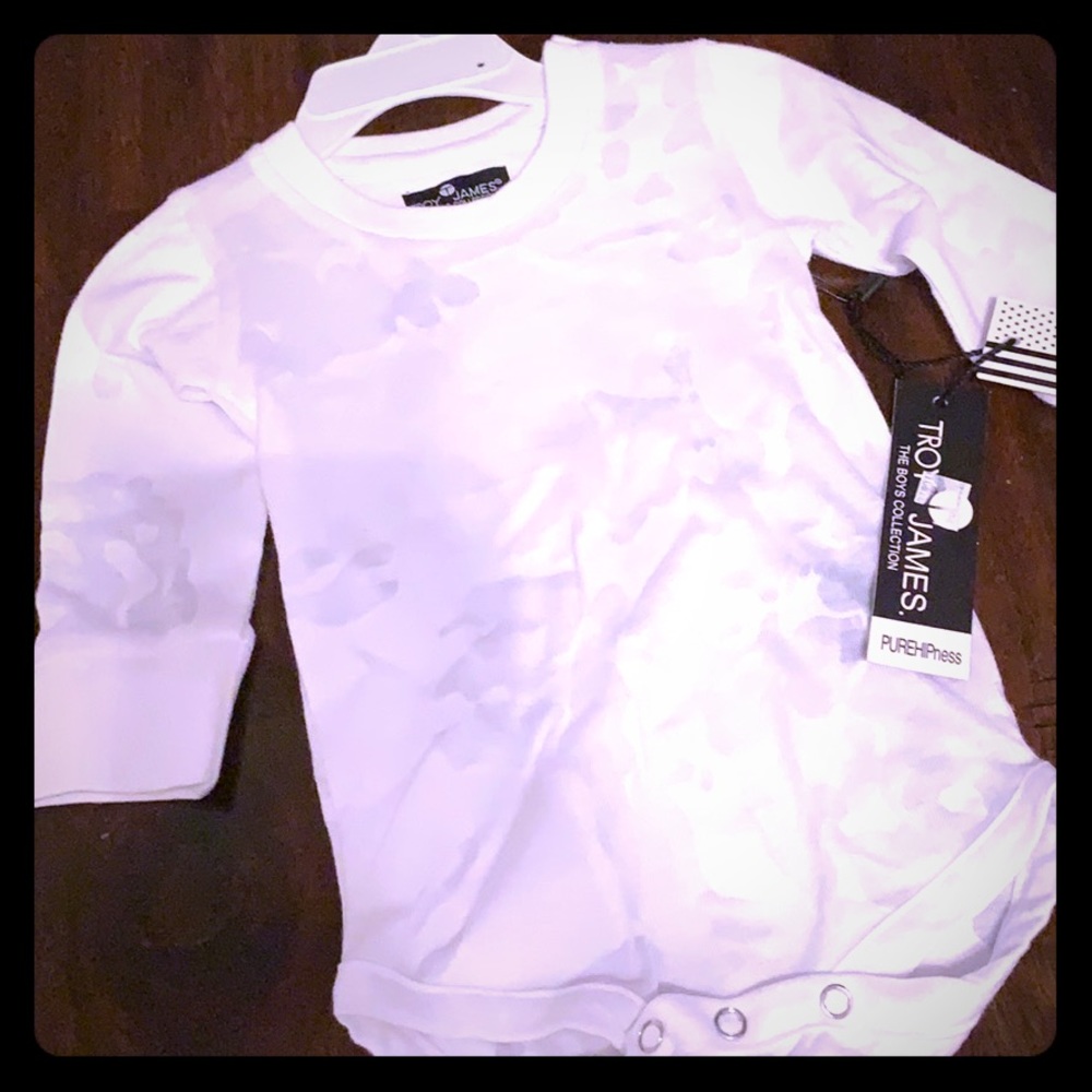 Baby boys white camo onesie